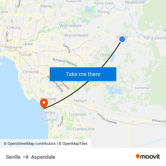 Seville to Aspendale map