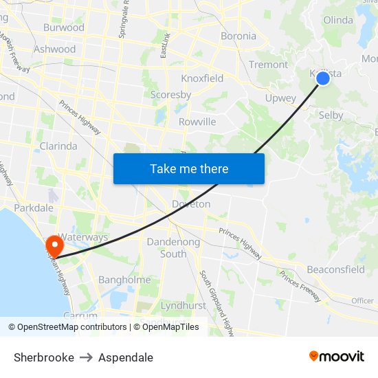 Sherbrooke to Aspendale map