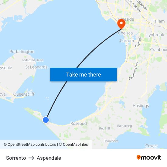 Sorrento to Aspendale map