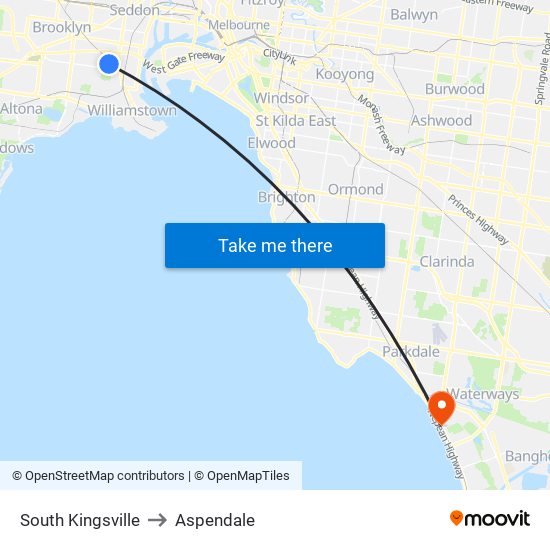 South Kingsville to Aspendale map