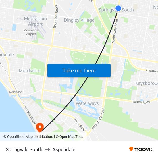 Springvale South to Aspendale map