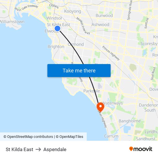 St Kilda East to Aspendale map