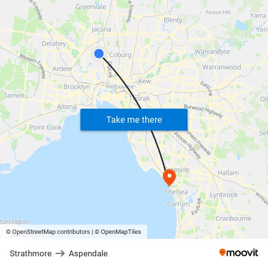 Strathmore to Aspendale map