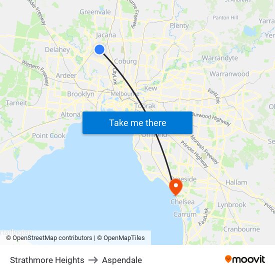 Strathmore Heights to Aspendale map