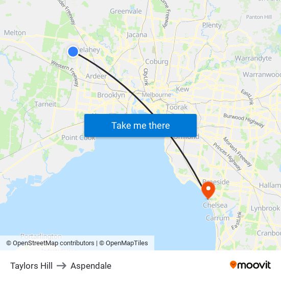 Taylors Hill to Aspendale map