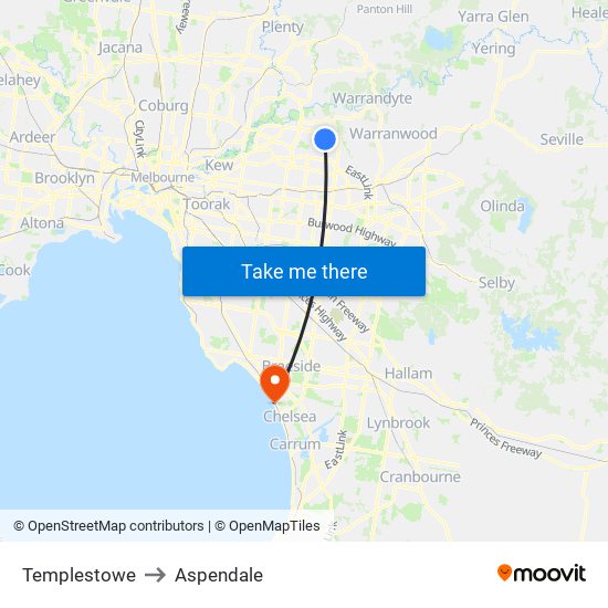 Templestowe to Aspendale map