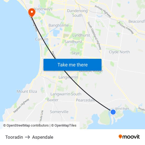 Tooradin to Aspendale map