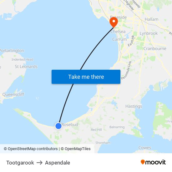 Tootgarook to Aspendale map