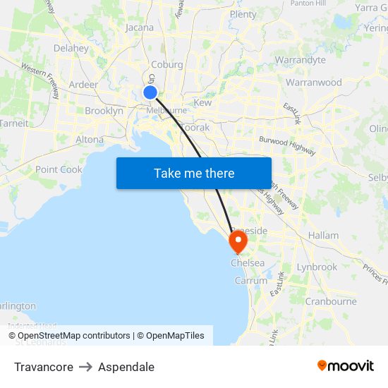 Travancore to Aspendale map