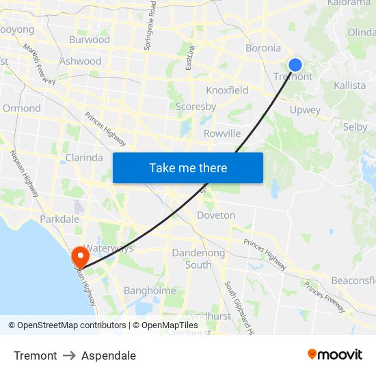 Tremont to Aspendale map