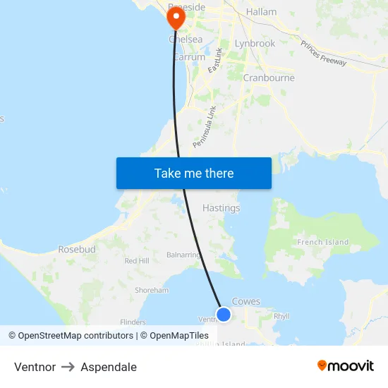 Ventnor to Aspendale map
