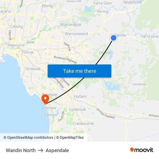 Wandin North to Aspendale map
