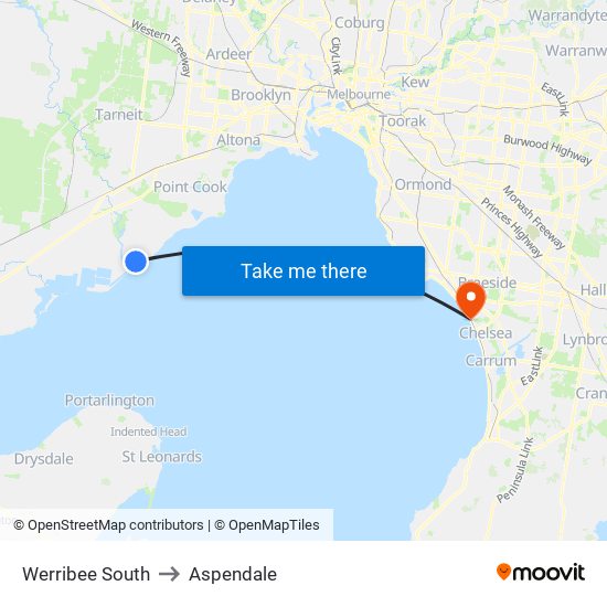 Werribee South to Aspendale map