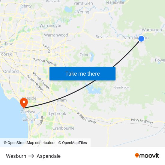 Wesburn to Aspendale map