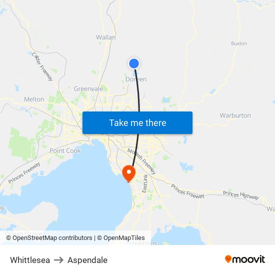 Whittlesea to Aspendale map