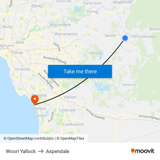 Woori Yallock to Aspendale map