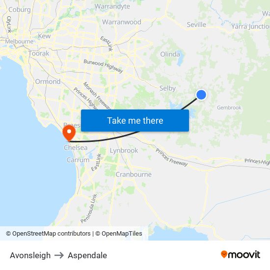Avonsleigh to Aspendale map