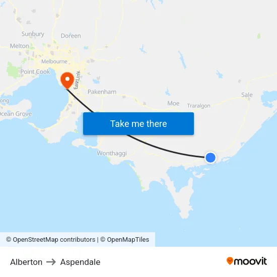 Alberton to Aspendale map