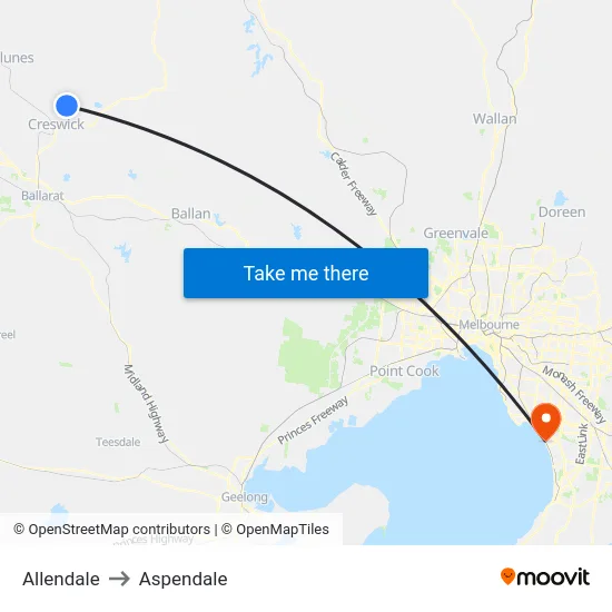 Allendale to Aspendale map