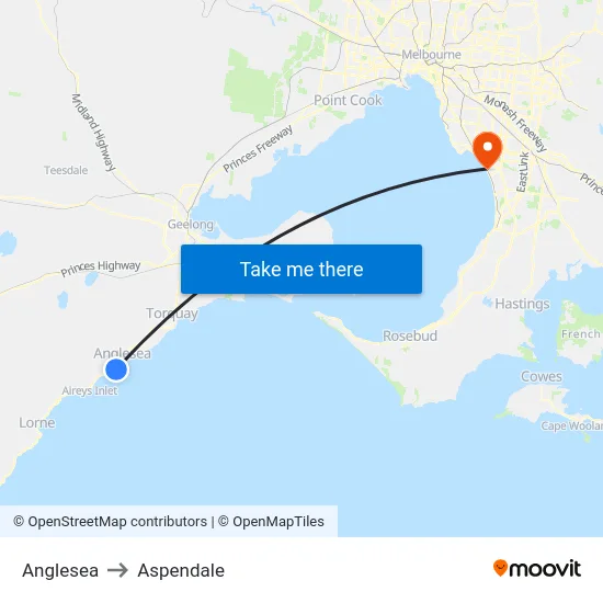 Anglesea to Aspendale map