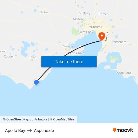 Apollo Bay to Aspendale map