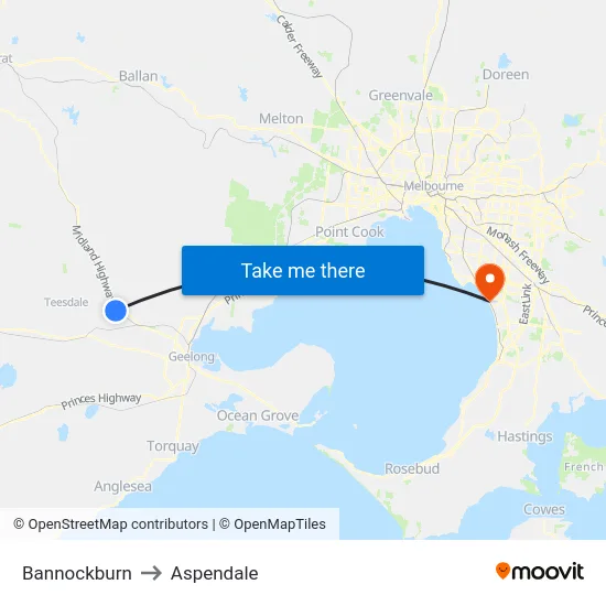 Bannockburn to Aspendale map