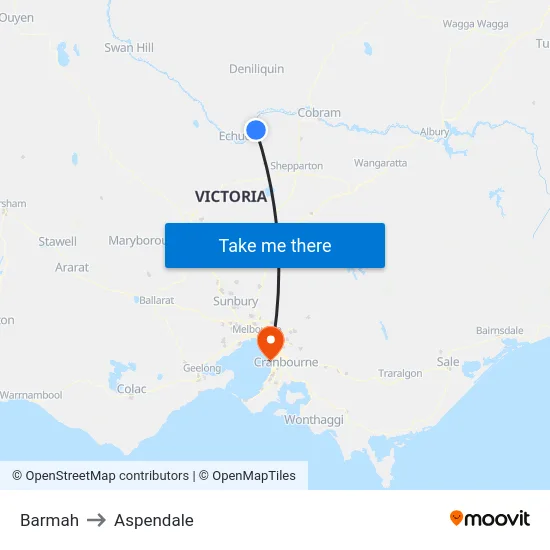 Barmah to Aspendale map