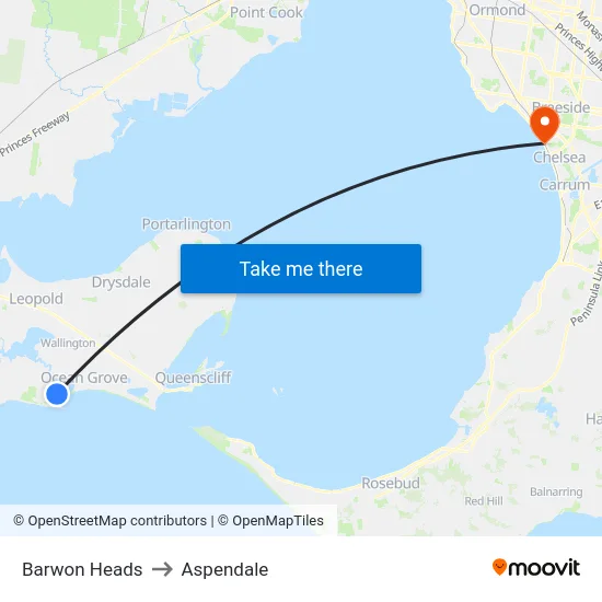 Barwon Heads to Aspendale map