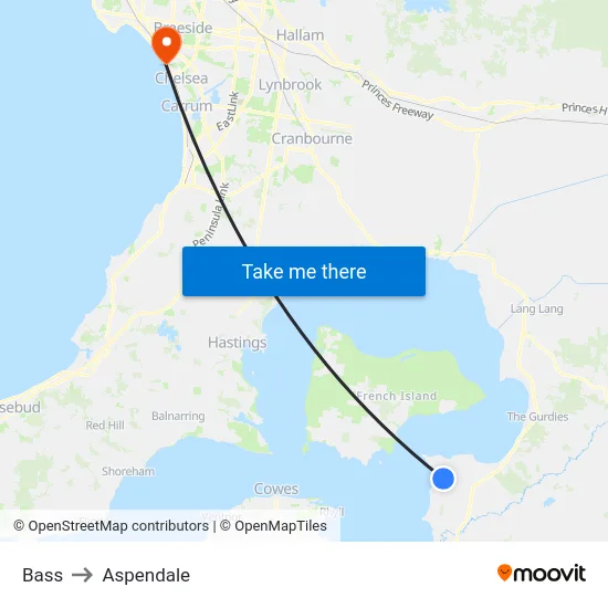 Bass to Aspendale map