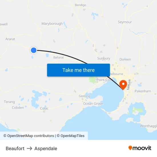 Beaufort to Aspendale map