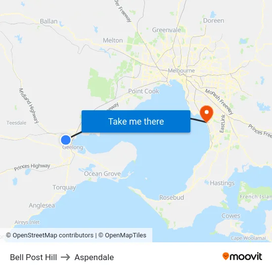 Bell Post Hill to Aspendale map
