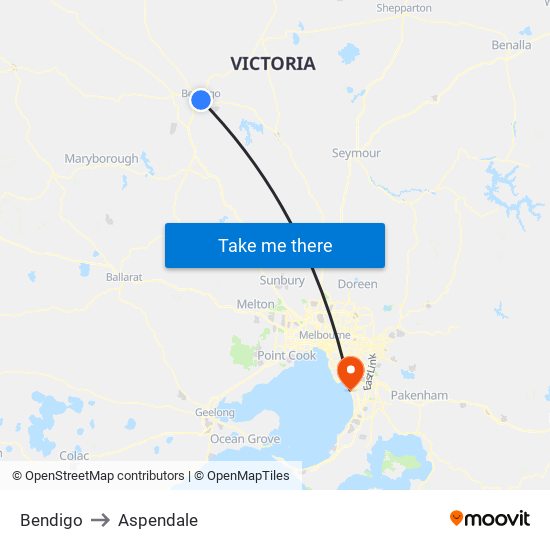 Bendigo to Aspendale map