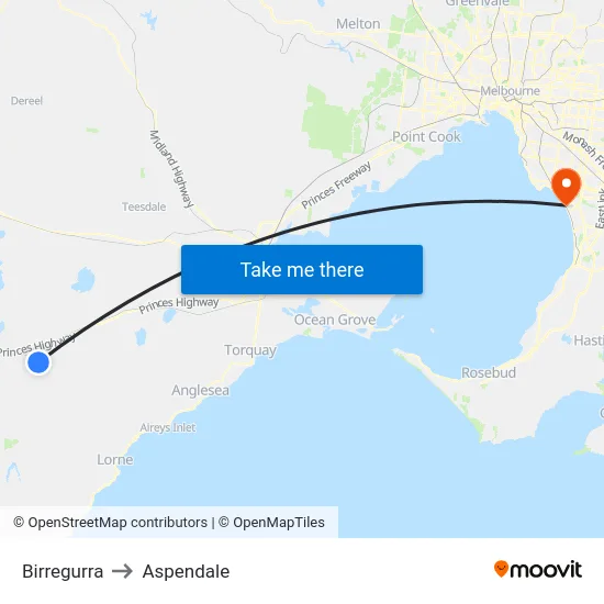 Birregurra to Aspendale map