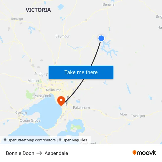 Bonnie Doon to Aspendale map