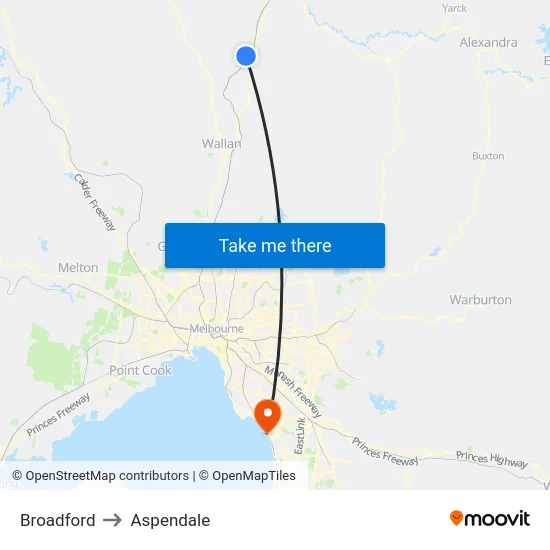 Broadford to Aspendale map