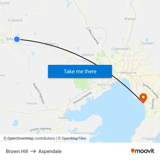 Brown Hill to Aspendale map