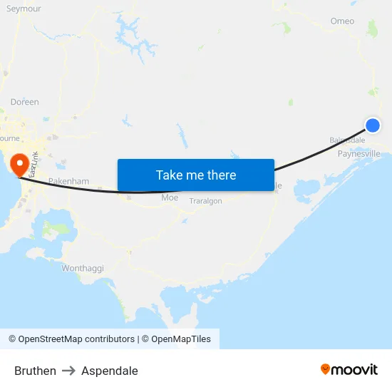 Bruthen to Aspendale map