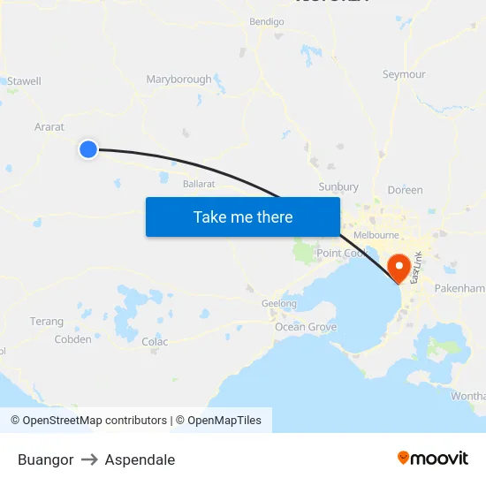 Buangor to Aspendale map