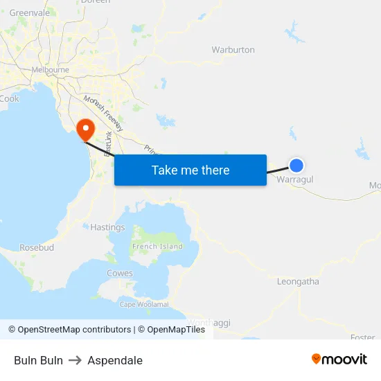 Buln Buln to Aspendale map