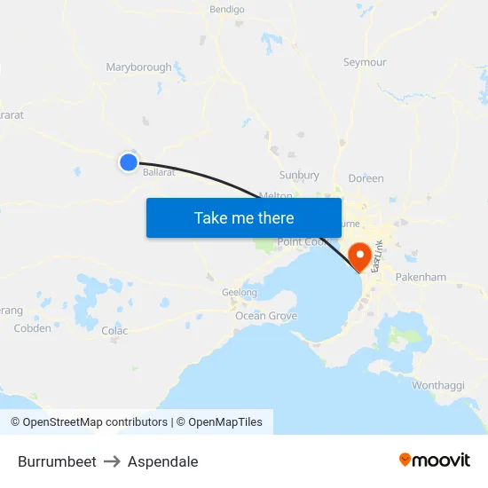 Burrumbeet to Aspendale map