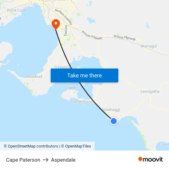 Cape Paterson to Aspendale map