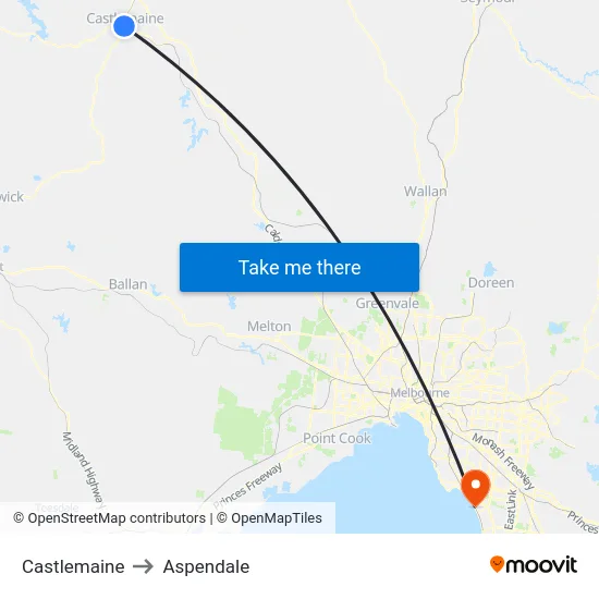 Castlemaine to Aspendale map