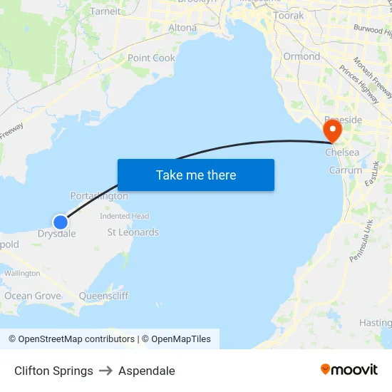 Clifton Springs to Aspendale map
