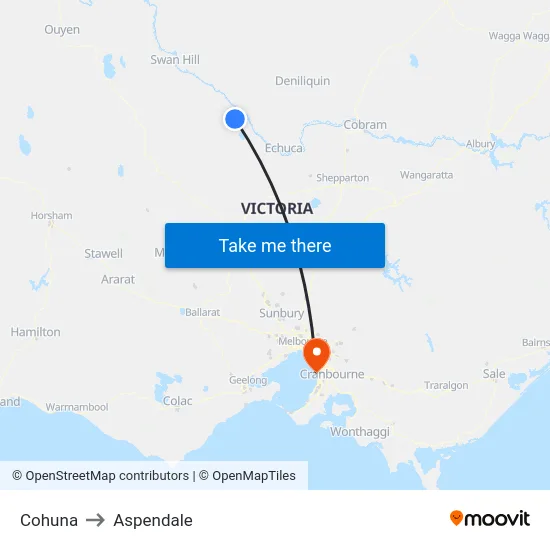 Cohuna to Aspendale map