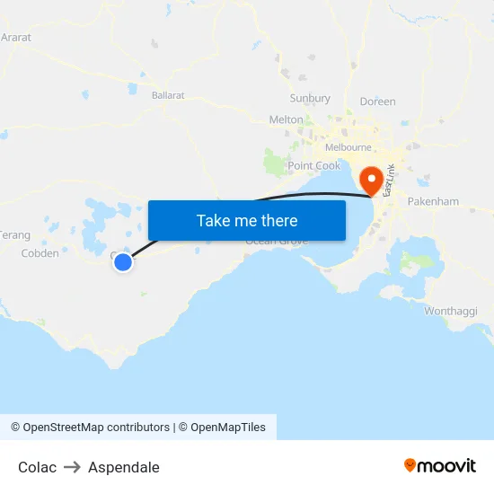 Colac to Aspendale map