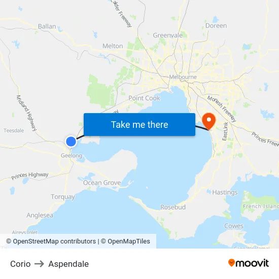Corio to Aspendale map