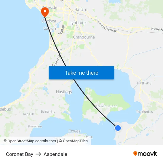 Coronet Bay to Aspendale map