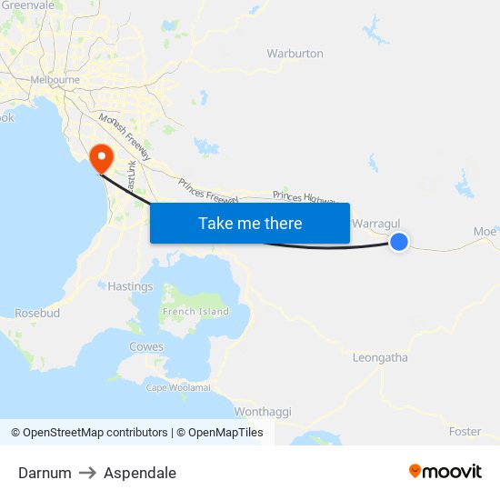 Darnum to Aspendale map