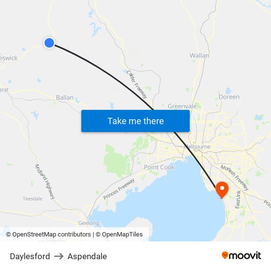 Daylesford to Aspendale map