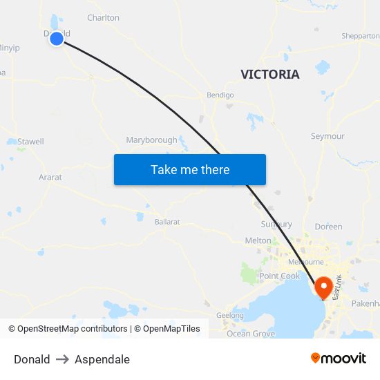 Donald to Aspendale map